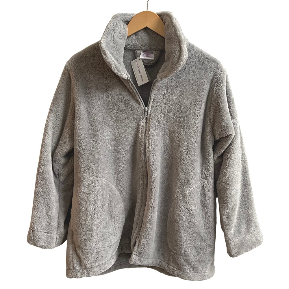 Melsimo by Towel Selections Gray Fleece Zip‎ Up Jacket Cozy Women's Medium NWT